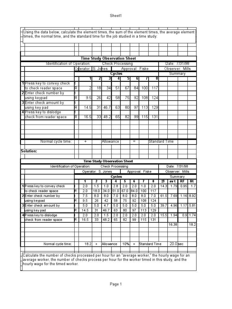 Time Study Example PDF Business