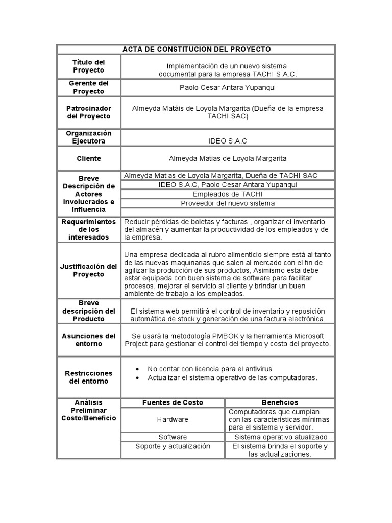 Acta de Constitucion Del Proyecto | PDF | Software | Servidor (Computación)