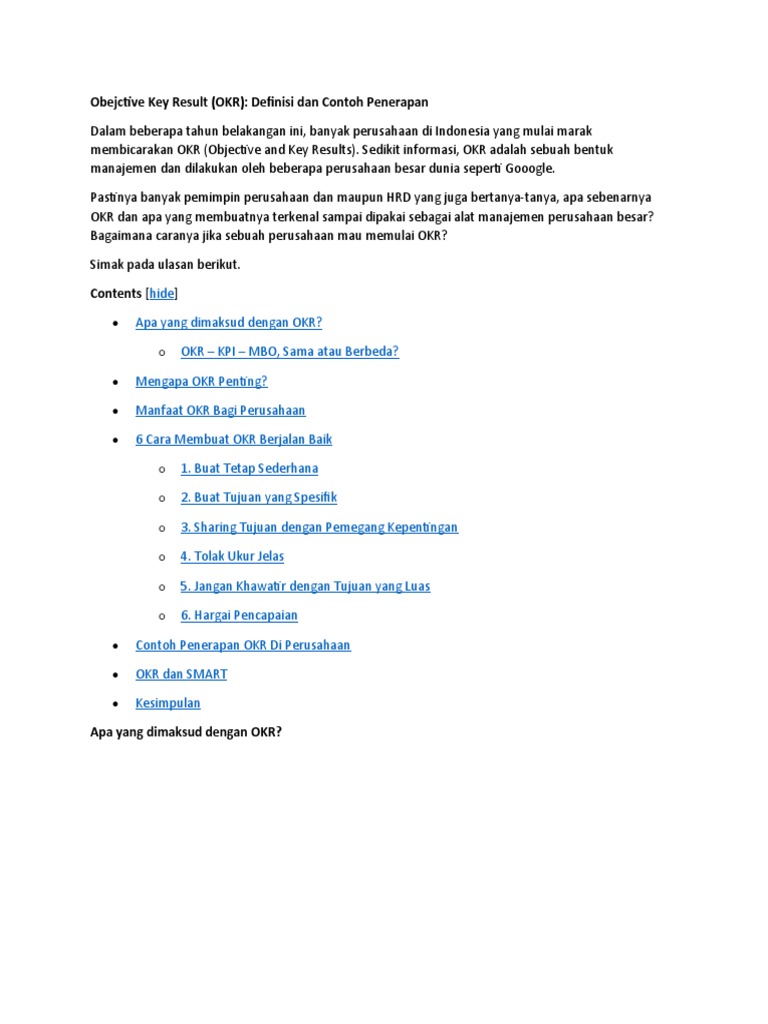 Obejctive Key Result | PDF | Bisnis
