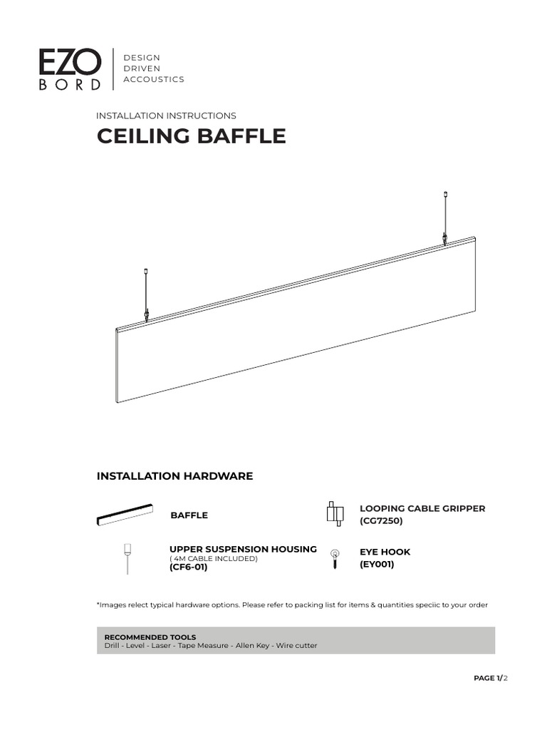 EzoBord - Ceiling Baffle - Installation Instructions | PDF | Drill | Screw