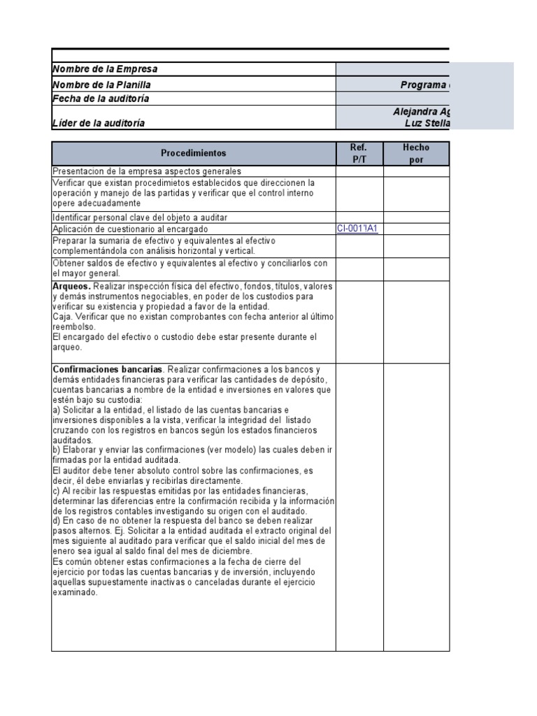 Auditoría de Control Interno de Efectivo | PDF | Auditoría | Bancos