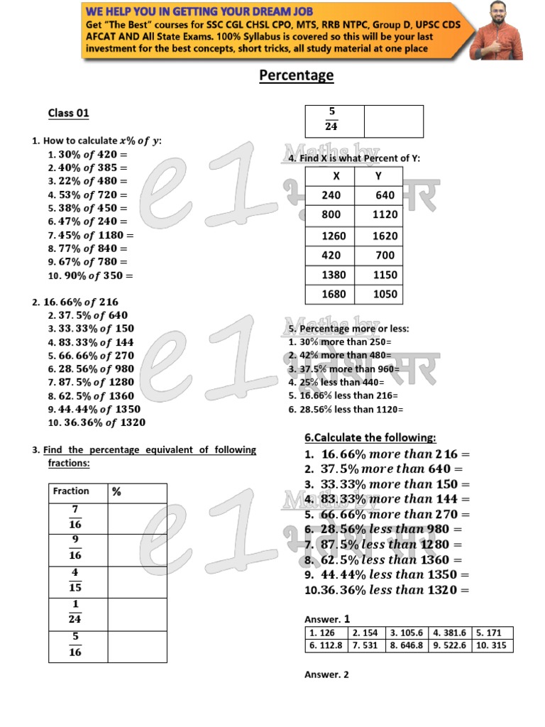 Percentage Calculations and Worksheets | PDF | Rupee | Economies