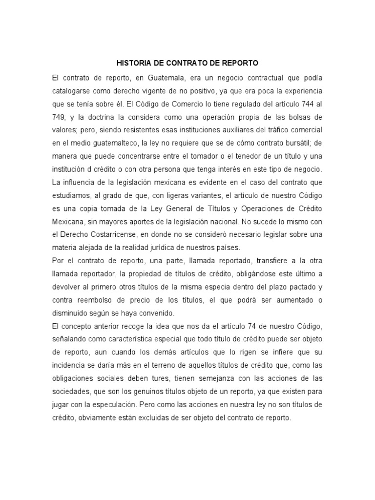 Trabajo de Investigacion Contrato de Reporto | PDF | Instrumento ...