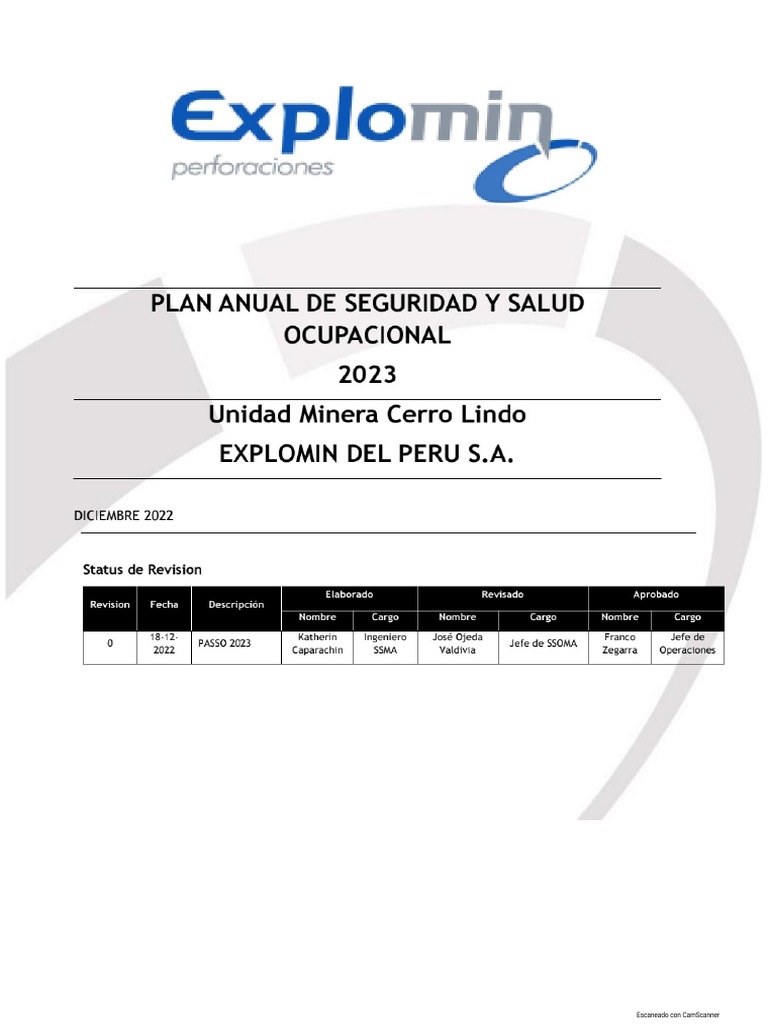 Plan Anual de Seguridad y Salud Ocupacional - EXPLOMIN 2023 - Ver 00 | PDF
