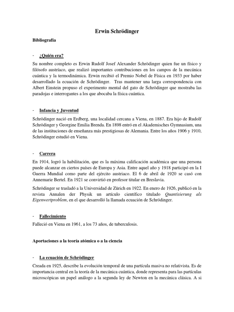 Erwin Schrödinger | PDF | Mecánica cuántica | Ecuación de Schrödinger