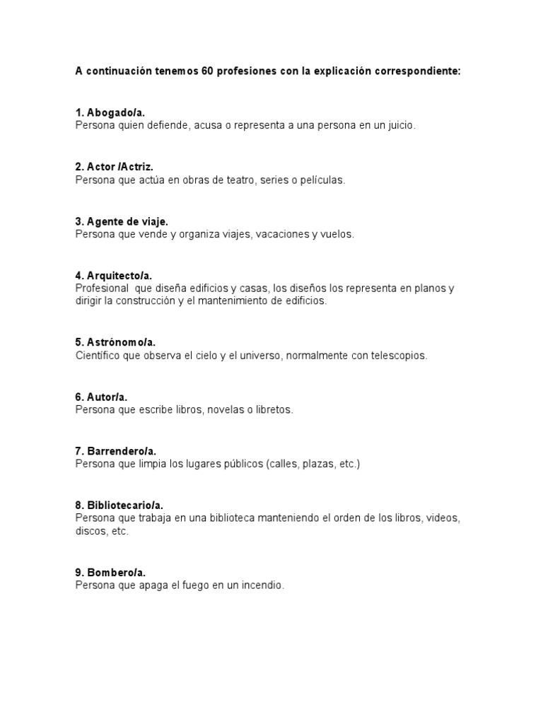 Profeciones U Oficios Con Explicacion Pdf