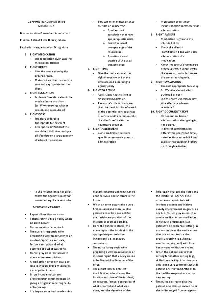 12 Rights of Medication Administration | PDF | Chemistry | Dose ...
