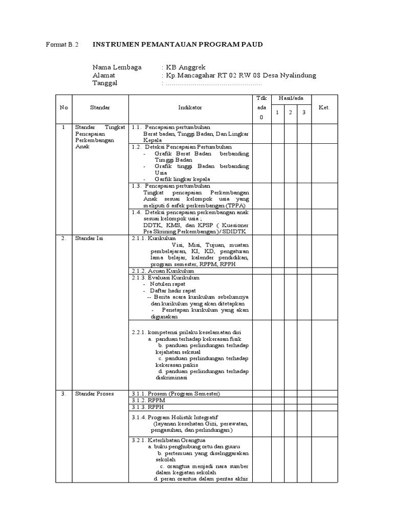 Instrumen Pemantauan Program PAUD | PDF