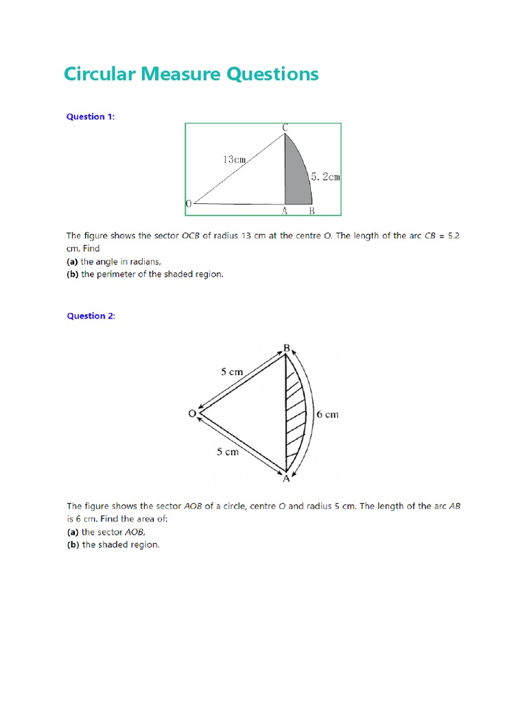 Circular measure questions pdf