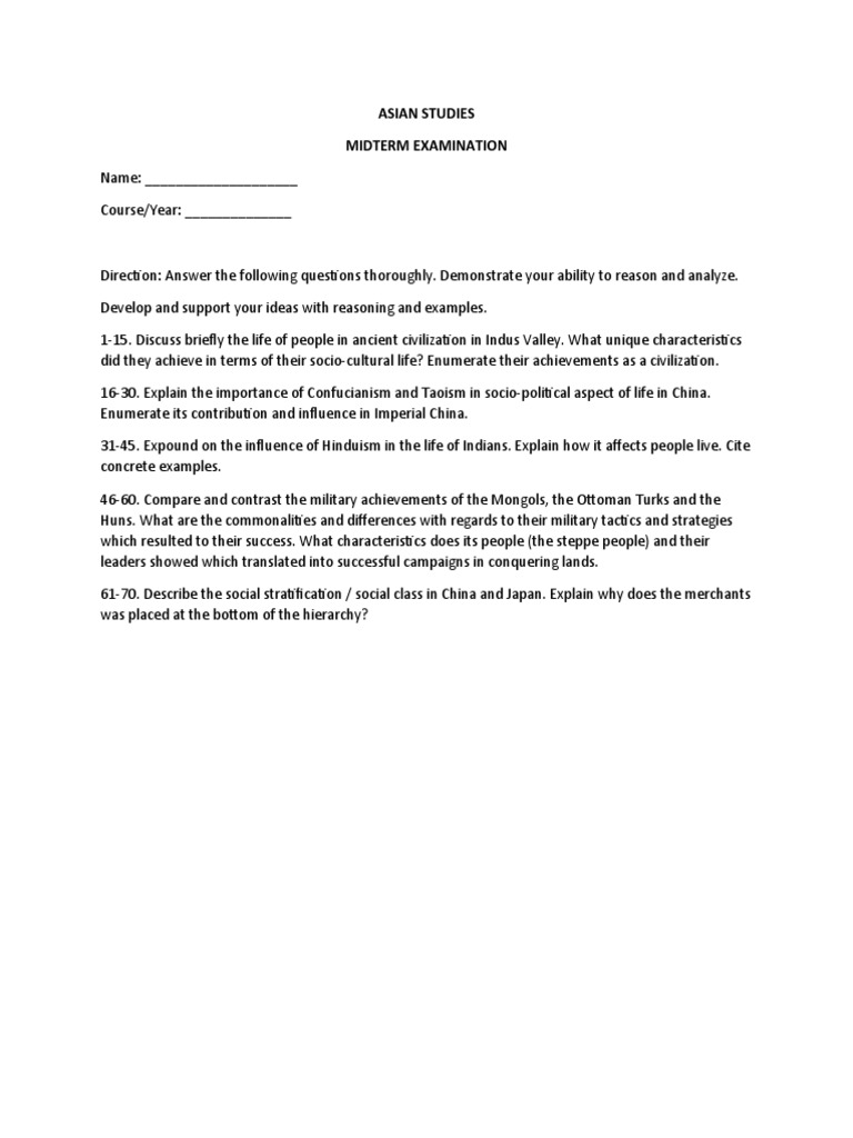 Midterm Exam - Asian Studies | PDF