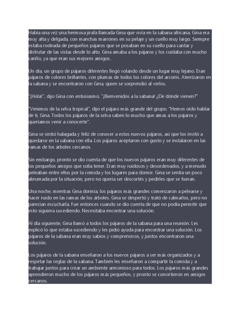 Cuento De Jirafa Gina Descargar Gratis Pdf Aves