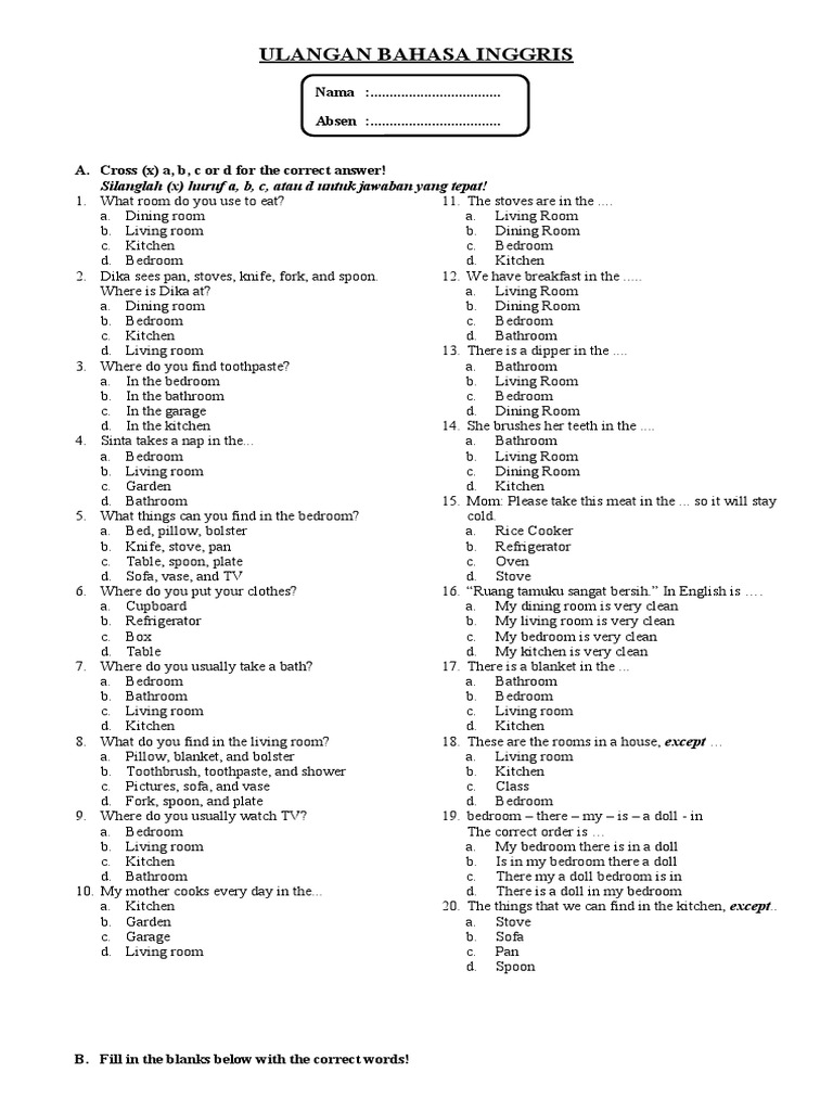 Ulangan Bahasa Inggris Kelas 4 Pdf