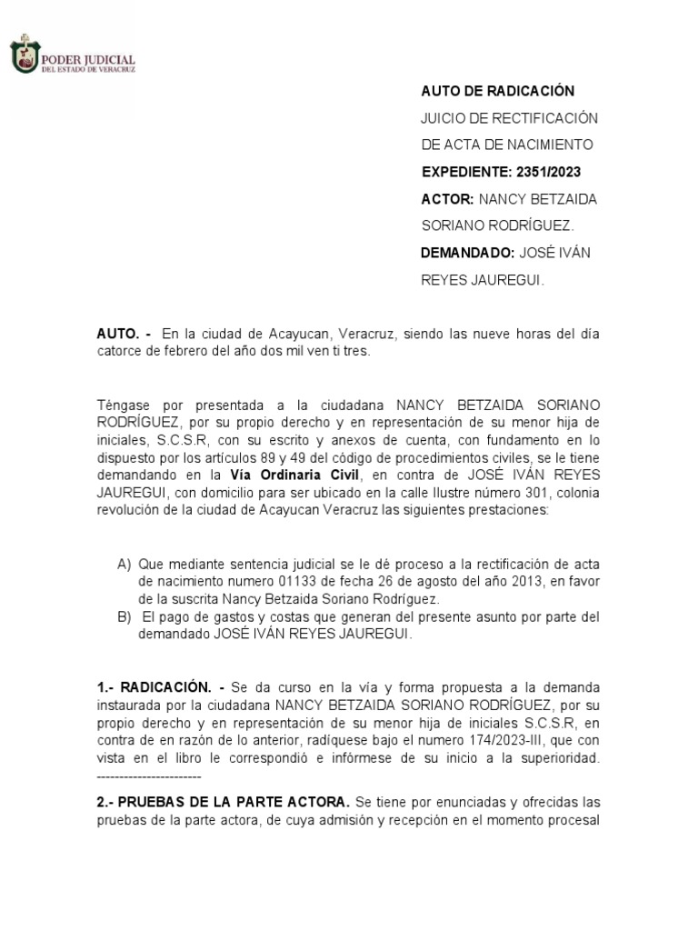 Auto de Radicación 1 PDF Demanda judicial Judicaturas