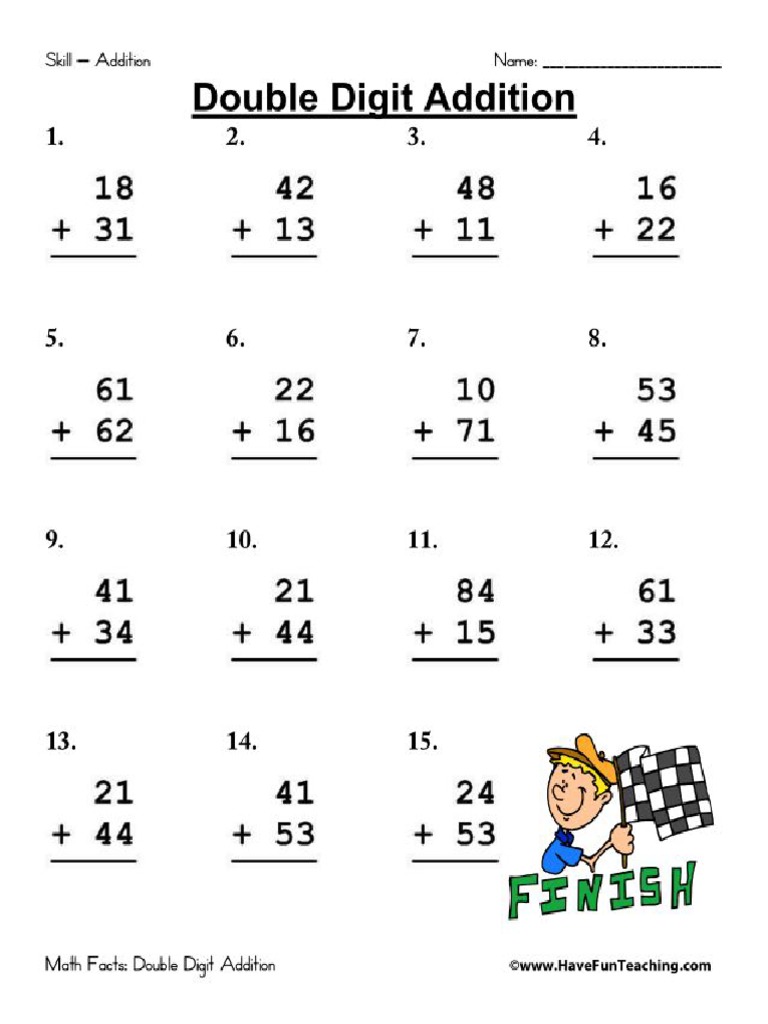 Double Digit Addition Worksheet PDF
