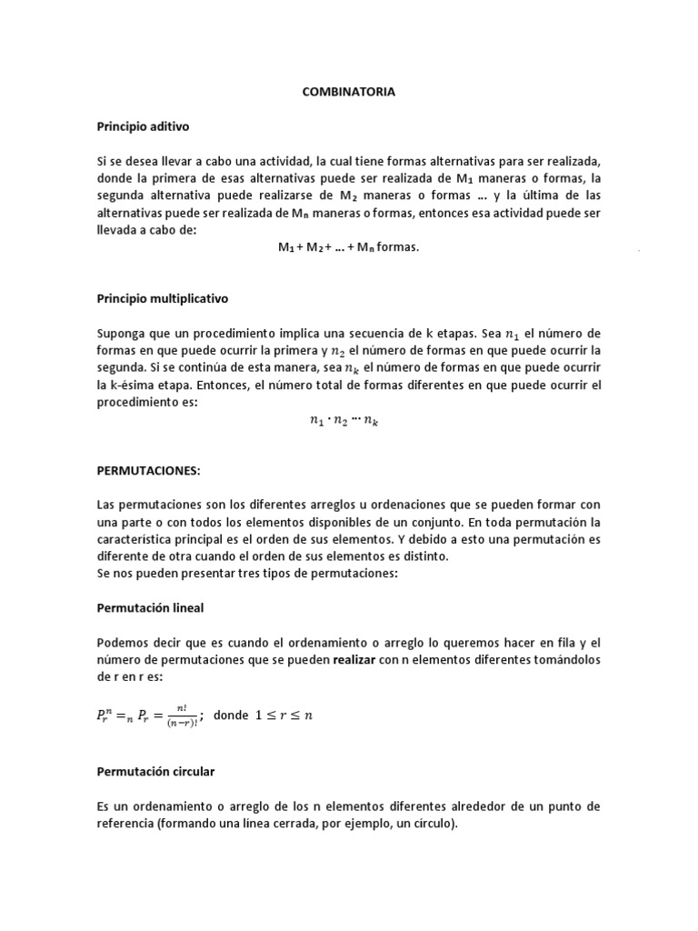 Fundamentos de Combinatoria y Permutaciones | PDF | Permutación ...