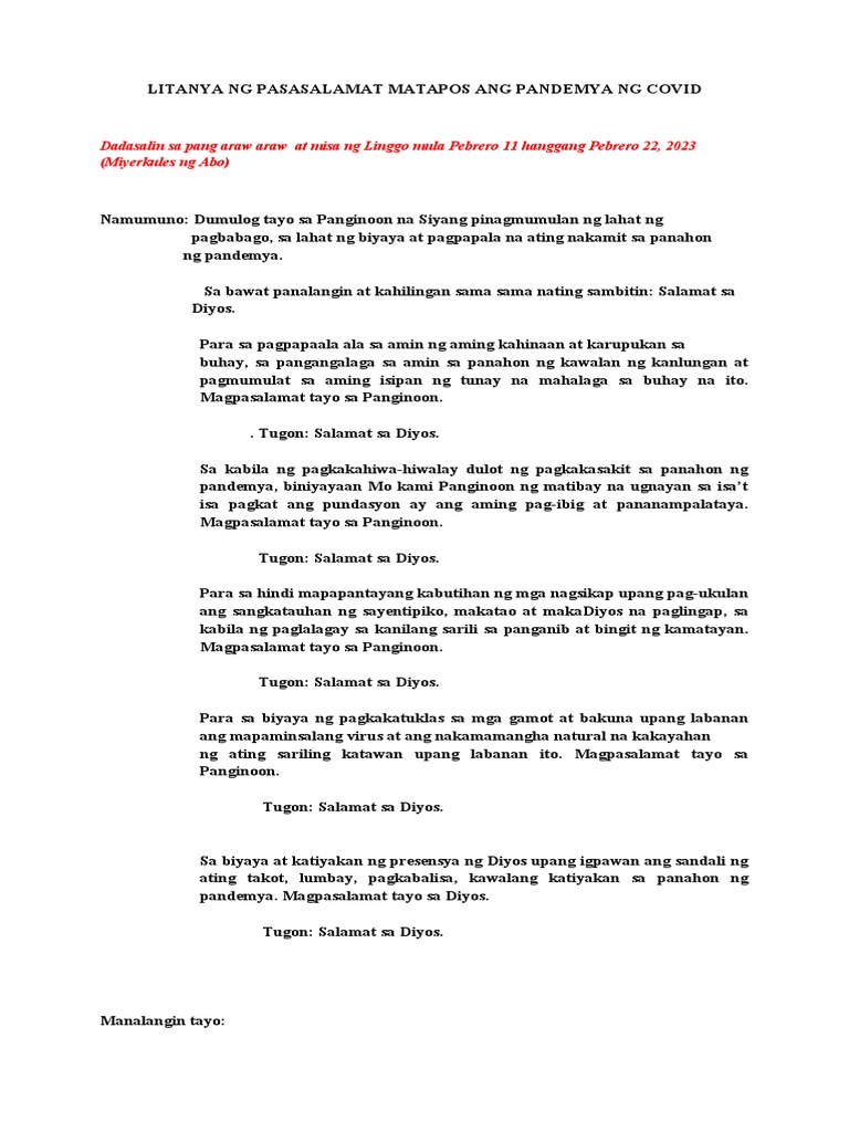 Dasal Matapos Ang PANDEMYA | PDF