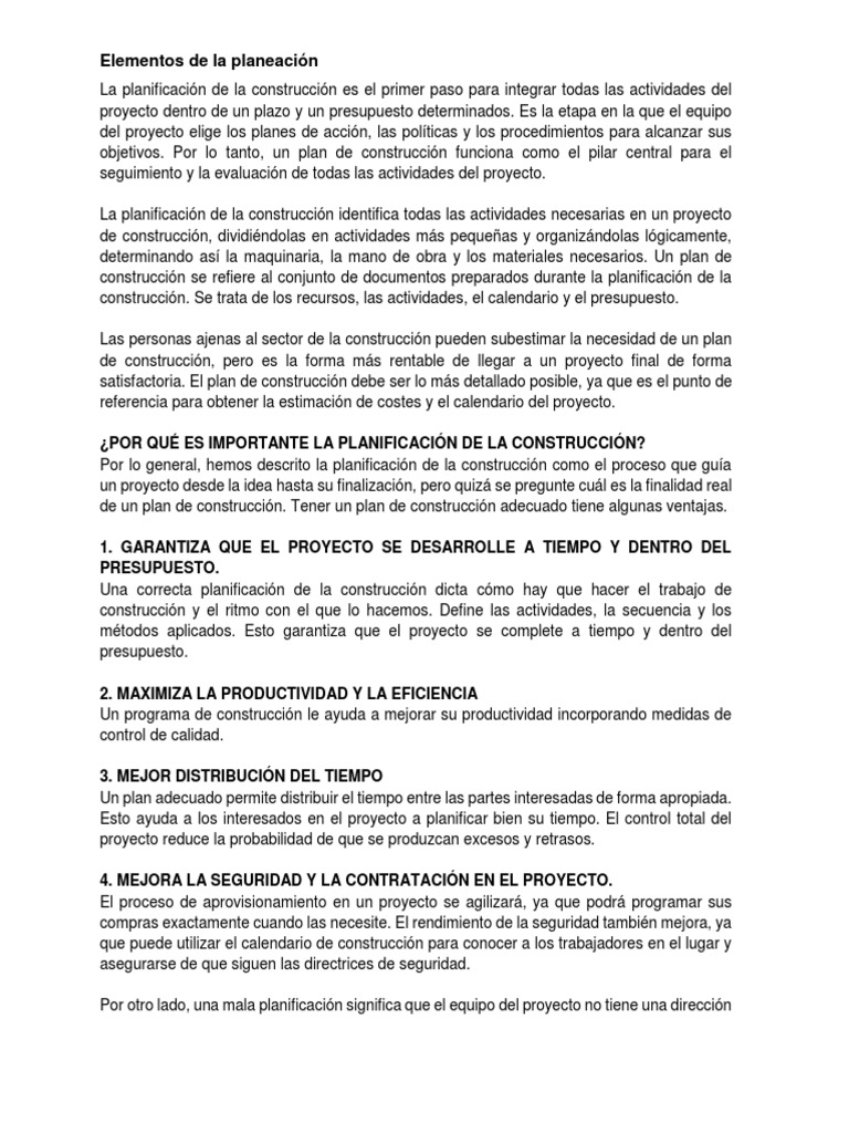 Elementos de La Planeación | PDF | Planificación | Presupuesto
