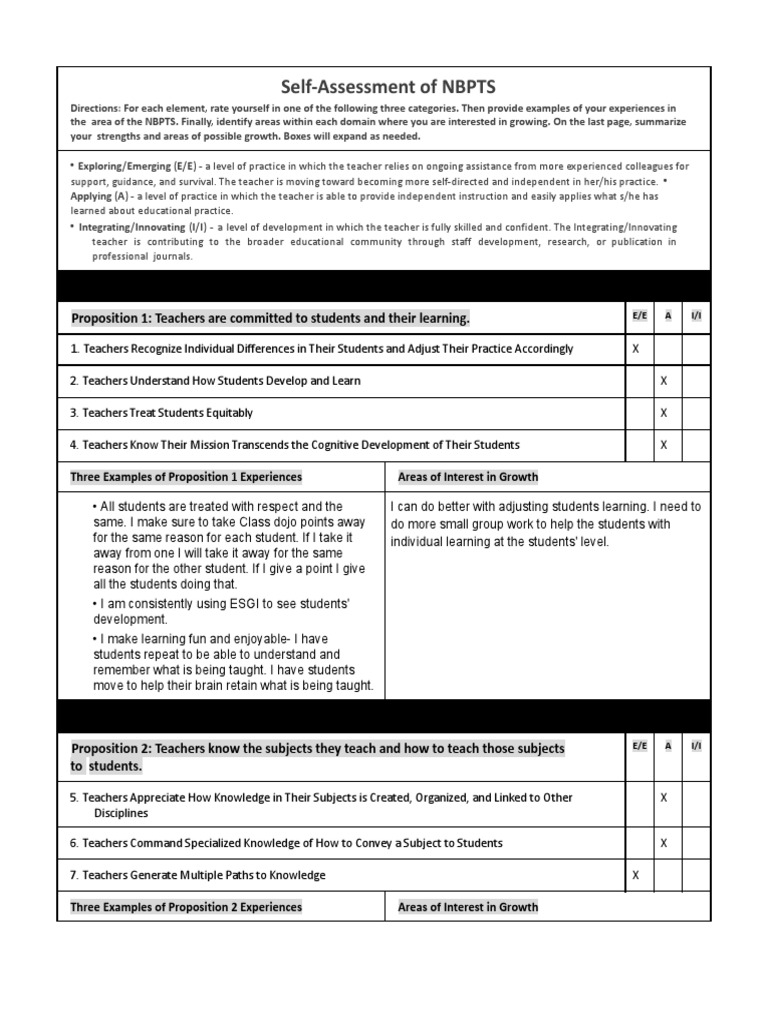 Self assessment of nbpts proposition 1 teachers are committed to