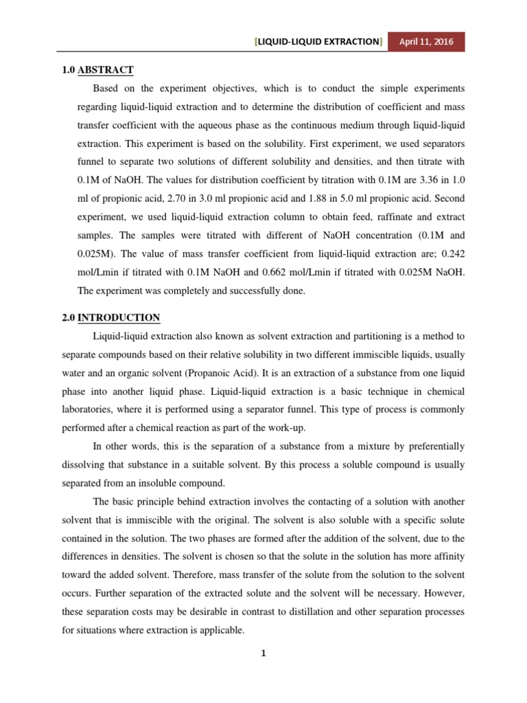 Liquid Liquid Extraction | PDF | Solubility | Materials