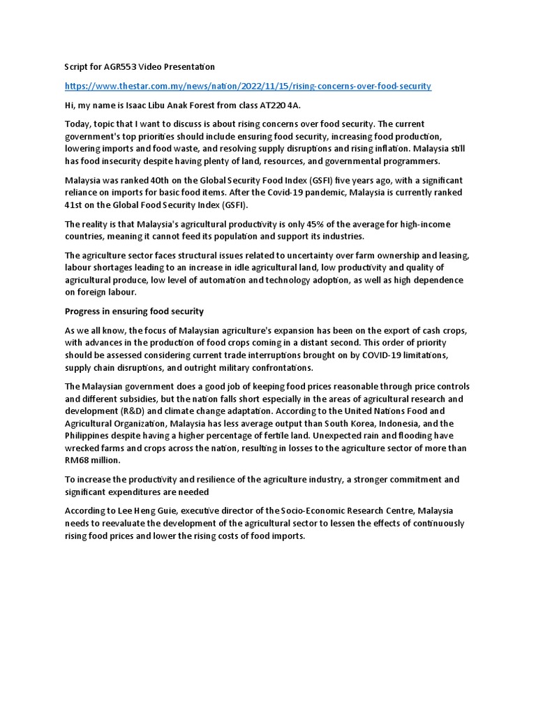 Script For AGR553 Video Presentation | PDF | Agriculture | Food Security