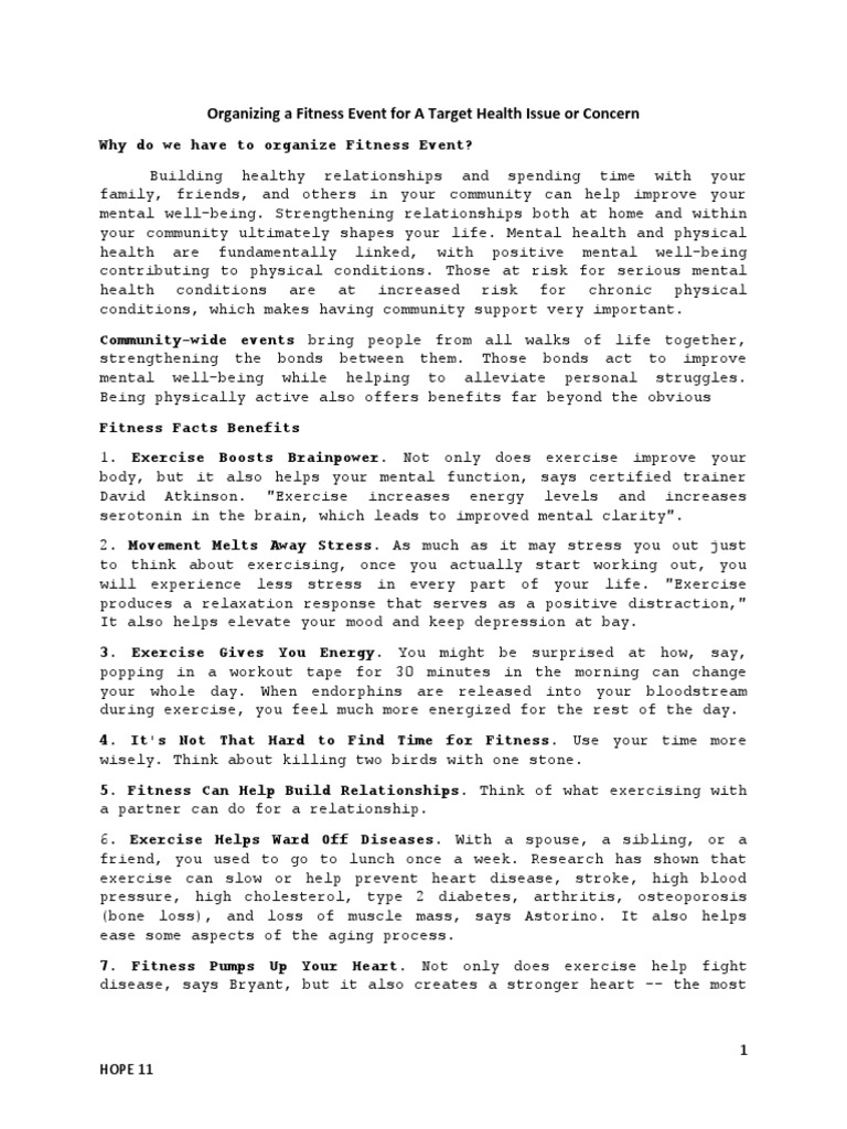 Organizing A Fitness Event For A Target Health Issue or Concern PDF