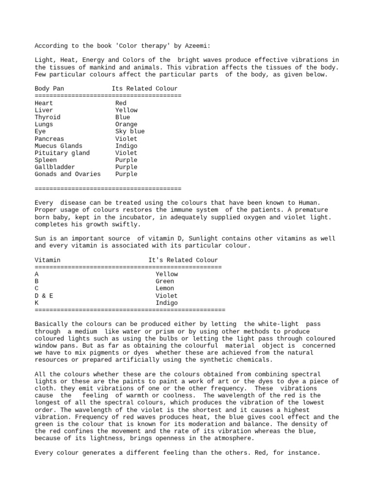 Significance of Colors PDF Color Gastrointestinal Tract