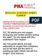 Biology Contest Sheet