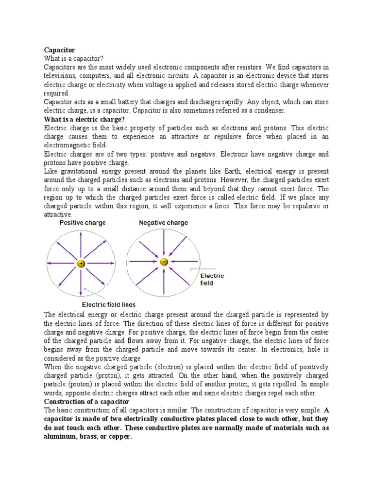 Capacitors Notes PDF Capacitor Capacitance