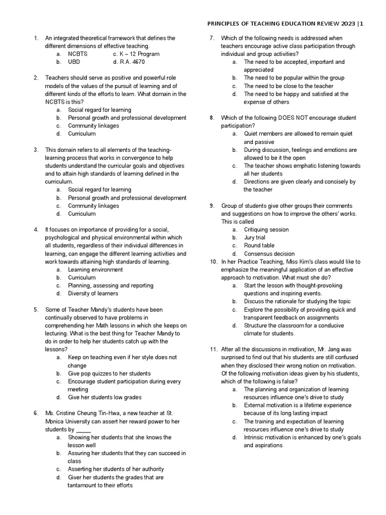 Principles of teaching pdf curriculum teachers