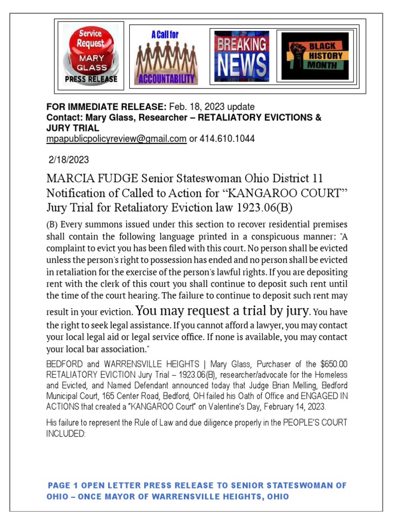 Open Letter to Secretary Marcia Fudge Jury Trial February 18, 2023