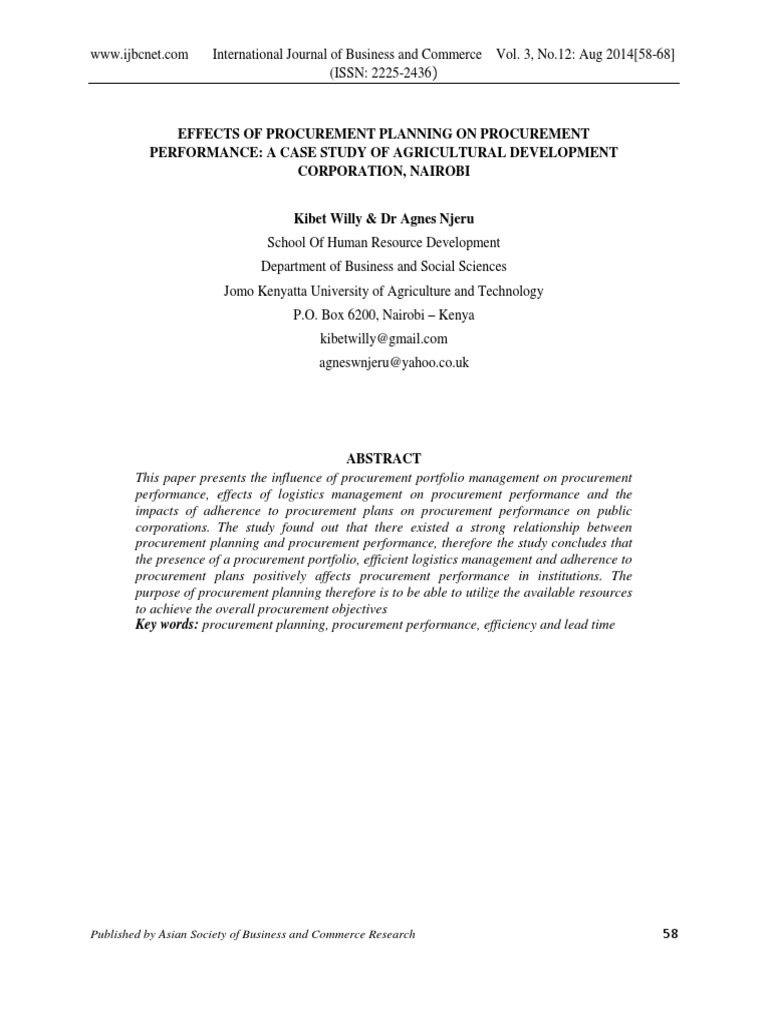 Procurement Planning's Impact on Performance | PDF | Procurement ...