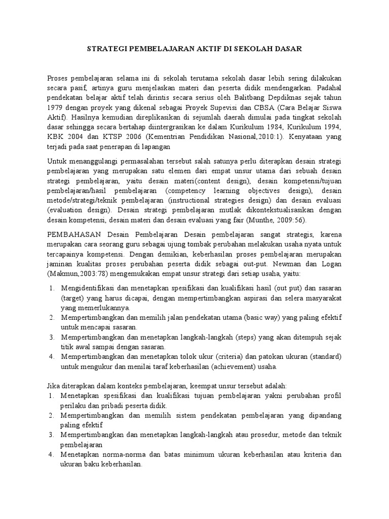 Strategi Pembelajaran Aktif Di Sekolah Dasar | PDF | Karier & Perkembangan