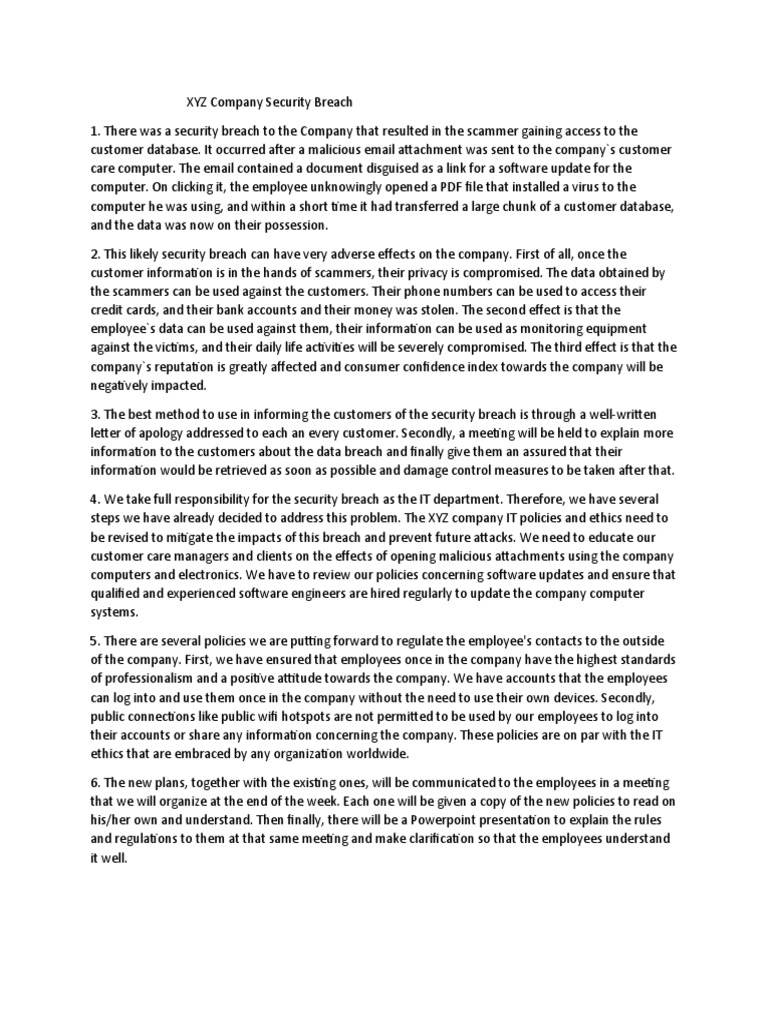 XYZ Company Security Breach Response | PDF | Security | Computer Security