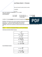 General Physics Summary of Formulas