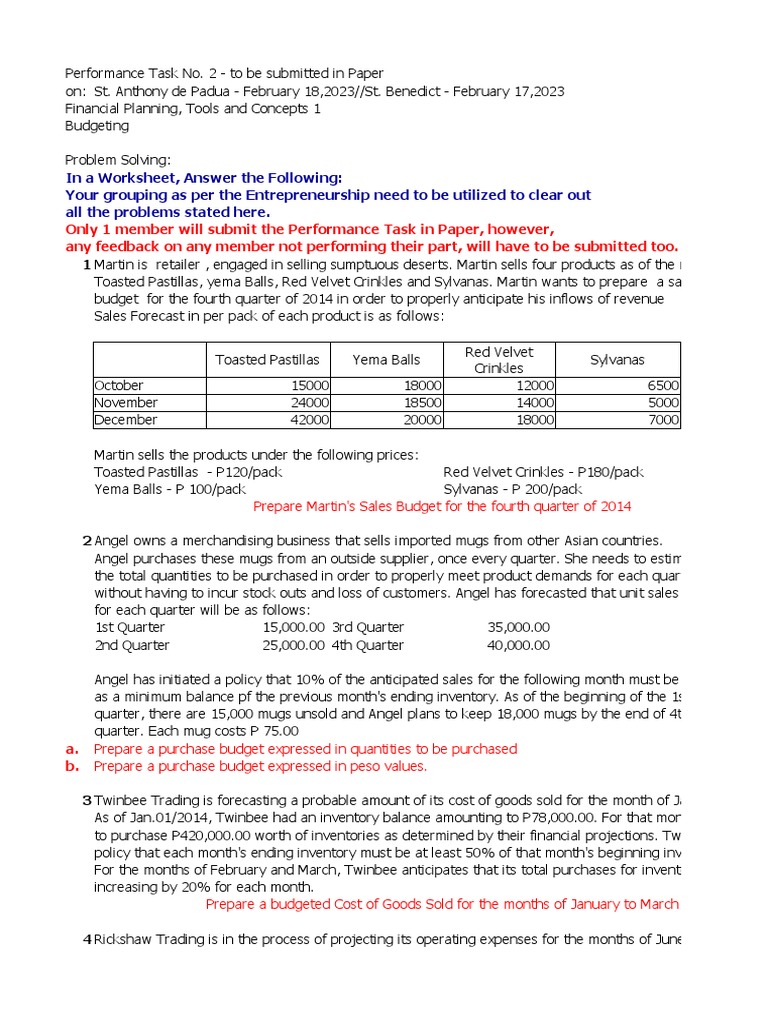 Financial Planning and Budgeting Tasks | PDF | Equity (Finance) | Expense