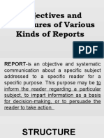 Objectives and Structures of Various Kinds of Reports