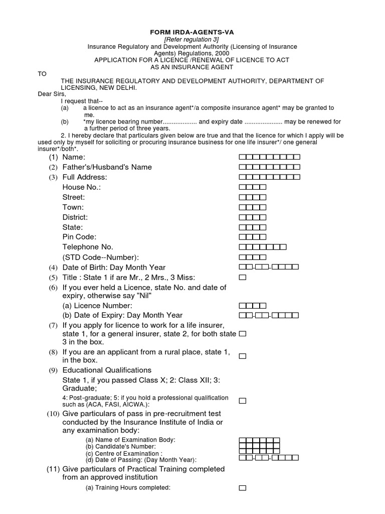 Form Irda Agents Va PDF Insurance License