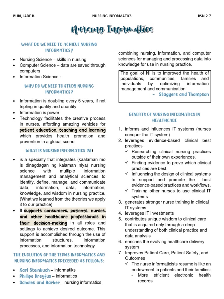 Prelims Nursing Informatics | PDF | Health Informatics | Electronic ...
