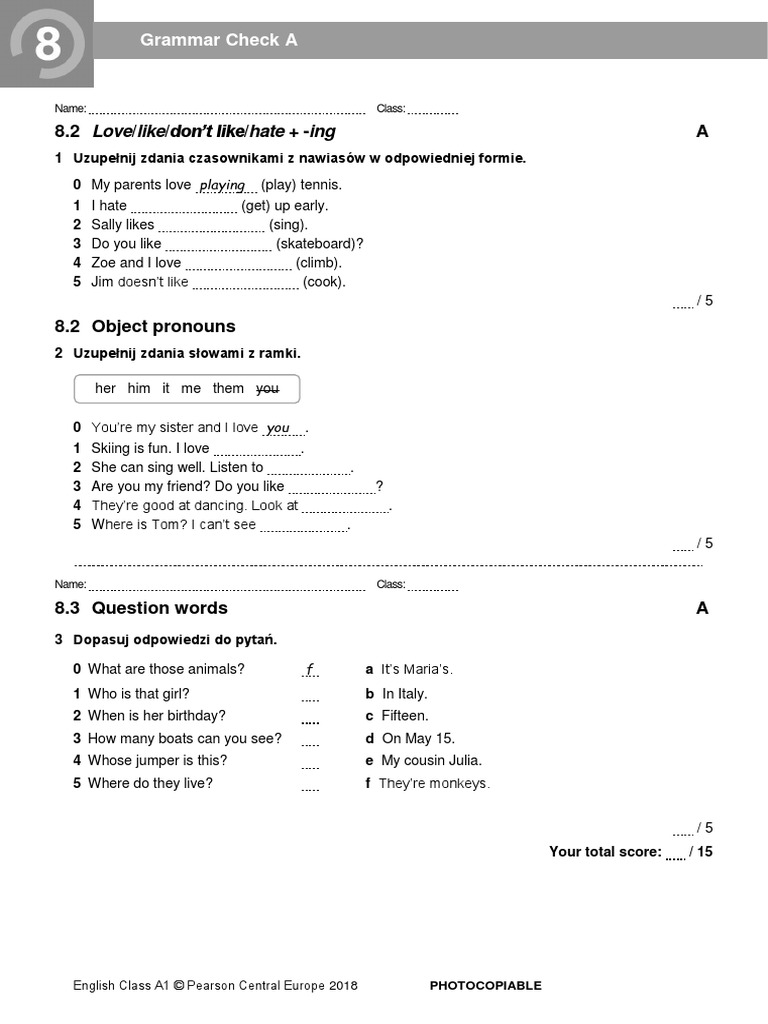 ECA1 Tests Grammar Check 8A New2018 | PDF