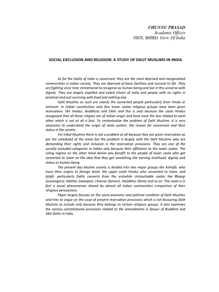 Social Exclusion and Religion A Study of | PDF | Dalit | Social Exclusion