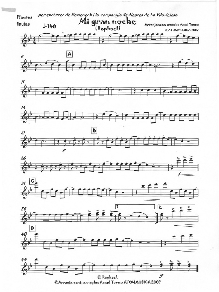 Mi Gran Noche Partituras PDF