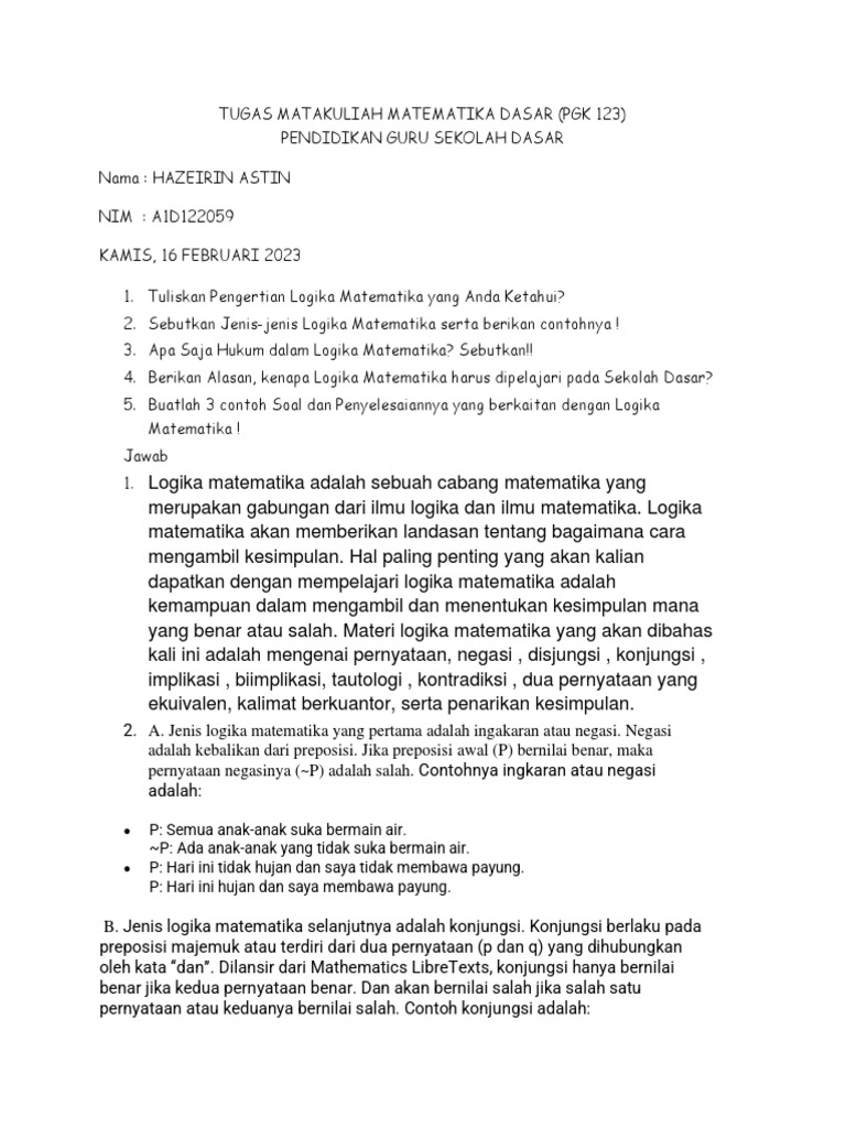 Jenis dan Hukum Logika Matematika | PDF | Metode & Bahan Ajar | Sains ...