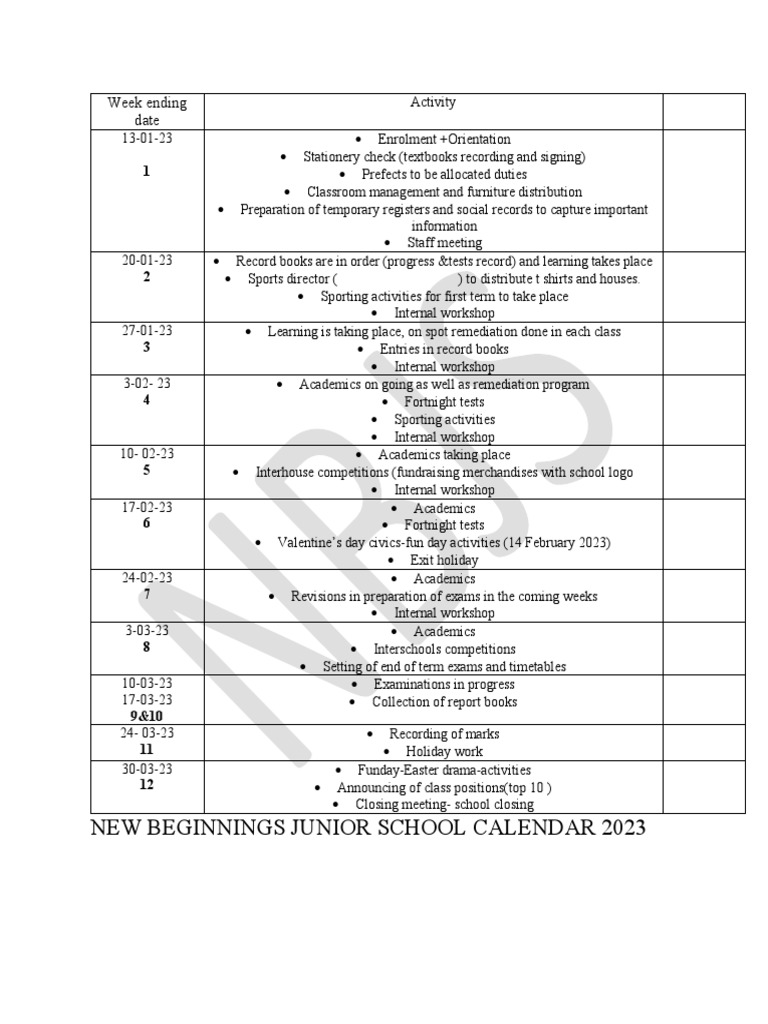 NBJS School Calendar 2023 PDF