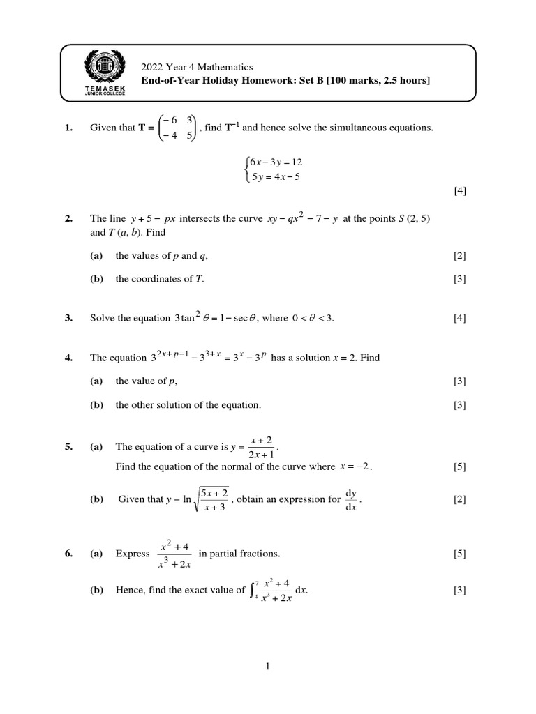 Year 4 Mathematics Holiday Homework | PDF | Equations | Sphere