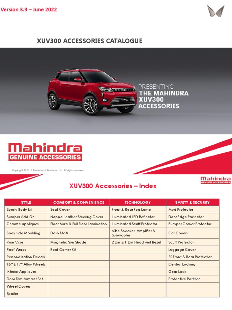 XUV300 Accessories Catalogue V3.9 PDF Door Manufactured Goods