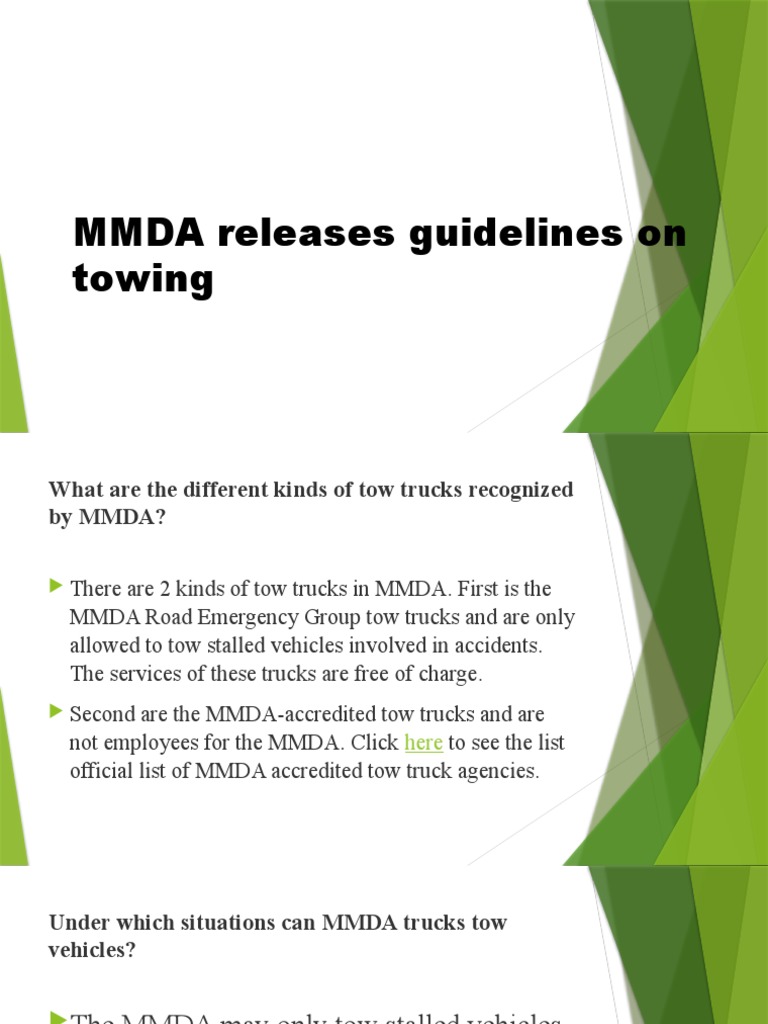 MMDA Releases Guidelines On Towing PDF Traffic Transport