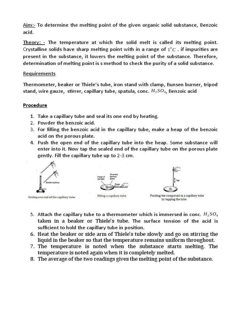Melting Point Determination of Benzoic Acid | PDF | Boiling | Melting Point