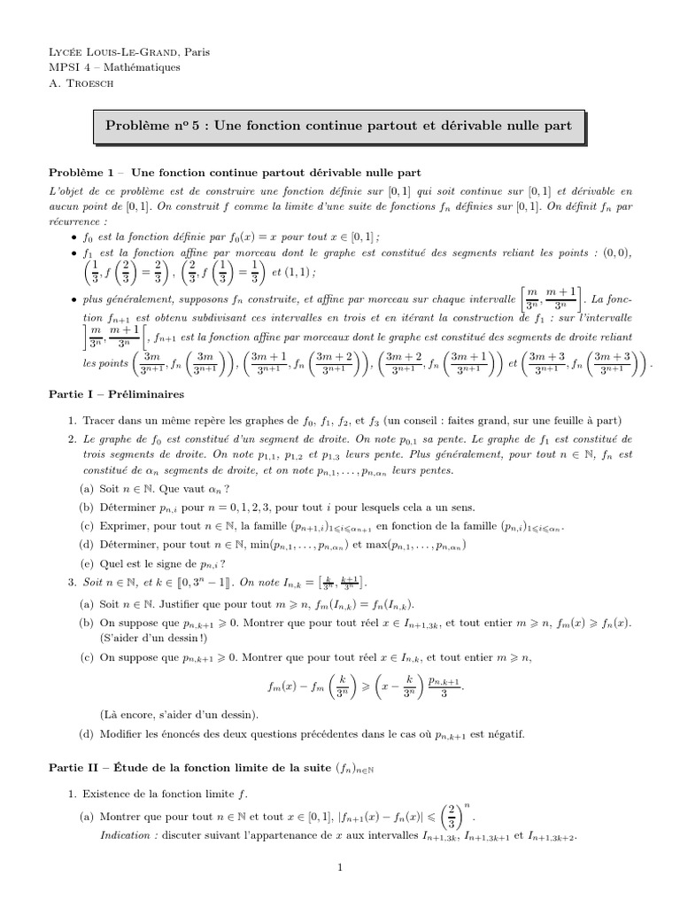 Fonction continue, dérivable nulle part | PDF | Fonction (Mathématiques ...