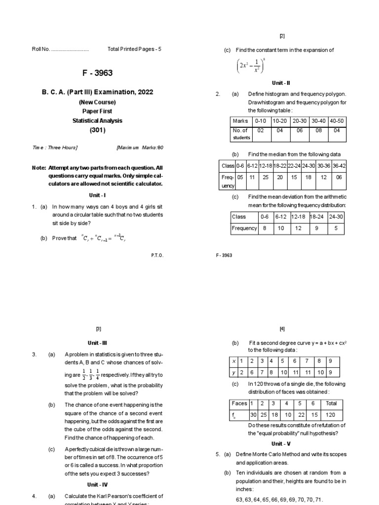 Bca Part 3 Statistical Analysis Bca 31 F 3963 Jun 2022 Pdf
