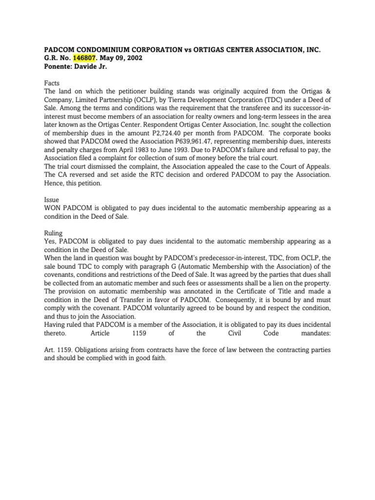 PADCOM's Obligation to Pay Dues | PDF | Business